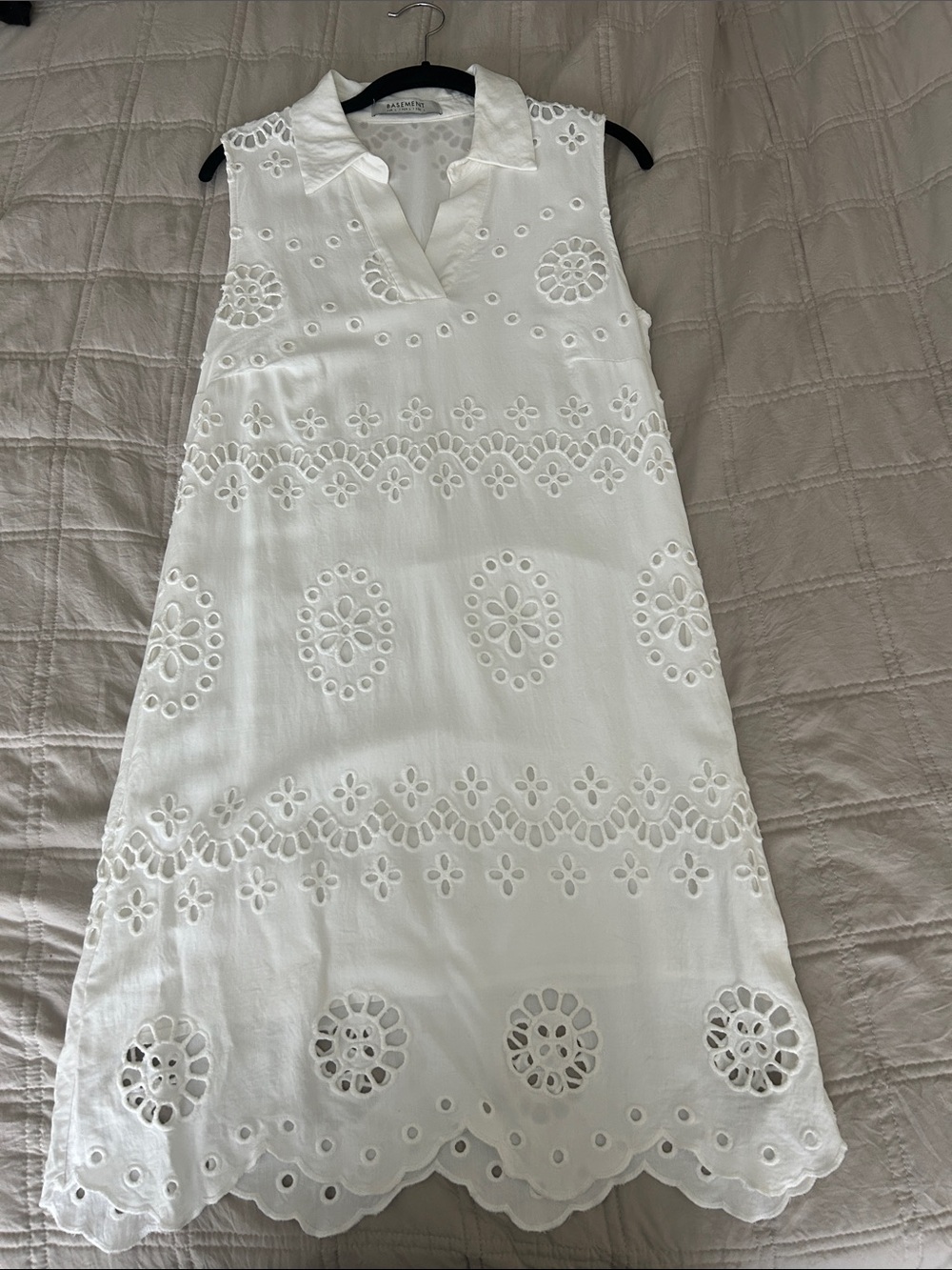 Sleeveless White Eyelet Collared Mini Dress